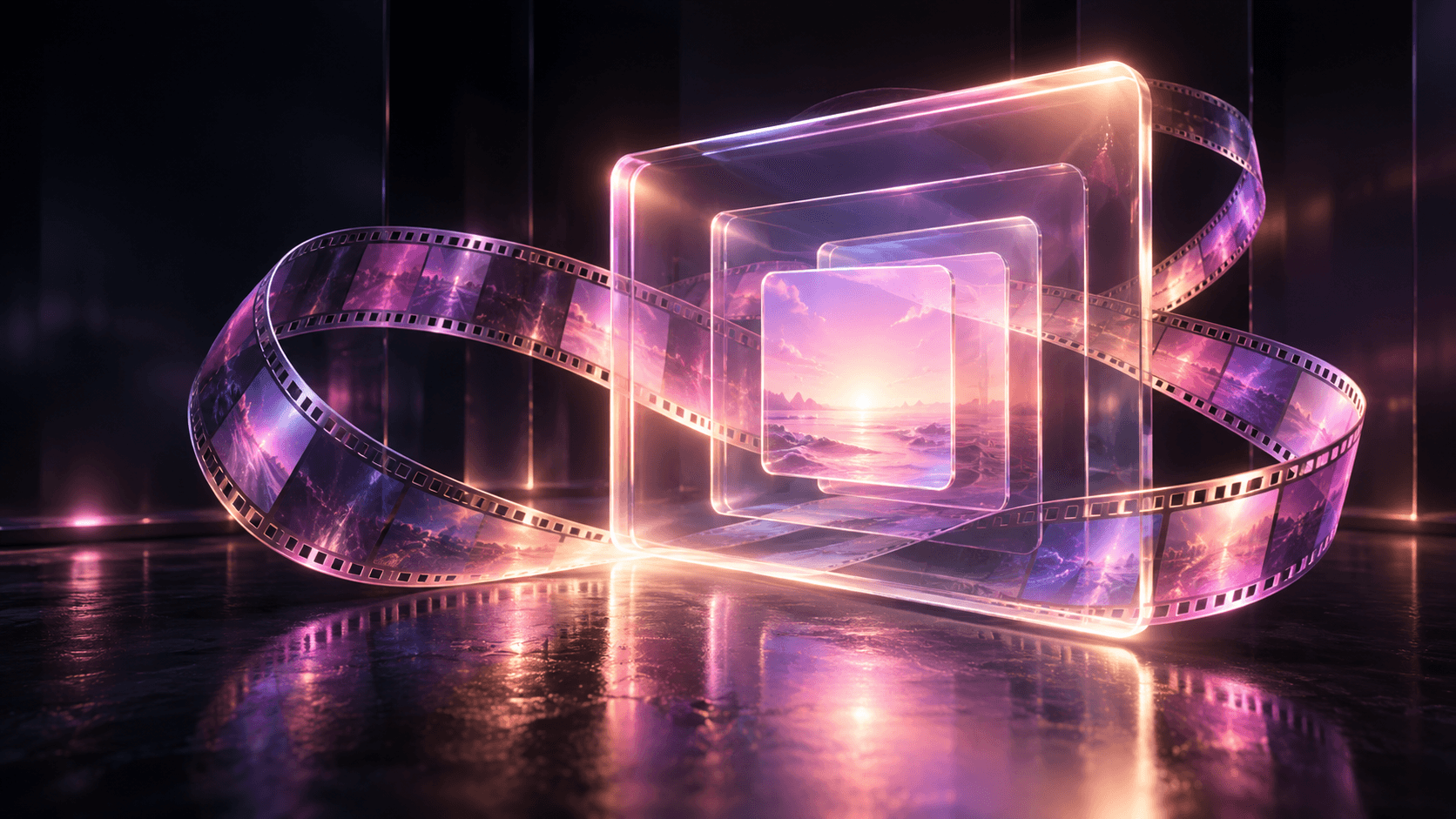 Abstract crimson and violet concept art illustrating the Pornify video studio